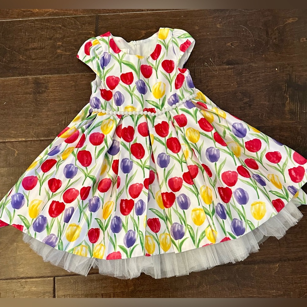 American Princess Floral Dress With Pearls (4T)